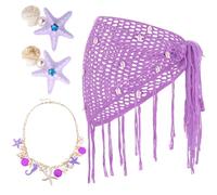 Zeyune 4 Pcs Halloween Mermaid Cosplay Costume Accessories Women Crochet Cover up Shell Necklace Starfish Hair Clip, Purple, 63 x 25.6 inches