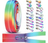 Zeyune #5 Rainbow Zipper Tape by The Yard 10 Yards Rainbow Teeth Nylon Zipper with 20 Pcs Colorful Metal Slider Pulls (10 Styles) for DIY Sewing Tailor Crafts(Classic Style,Multicolor)