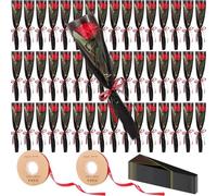 Zeyune 50 Pack Valentine's Single Rose with Sleeves Set, Artificial Red Roses Bulk with Flower Sleeves, Single Stem Flower Wrap for Valentine's Day, Anniversary, Romantic Mother's Gifts (Black)