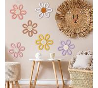 Zeyune 6 Pcs Boho Daisy Flower Wall Art Decor Boho Daisy Floral Nursery Art Decor Woven Macrame Wall Hanging for Home Indoor Decorations(Colorful,Yarn and Cotton Rope)