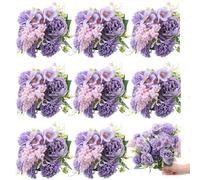 Zeyune 8 Pcs Wedding Silk Flowers Fake Silk Flowers Faux Bouquet Hydrangea Bouquets for Wedding Birthday Party Table Centerpieces Home Decoration(Purple,Peony)