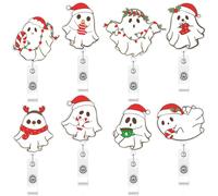 Zeyune 8 Pieces Christmas Ghost Badge Reel for ID Holder Retractable Skeleton Tag Clip Interchangeable Badge Reel Gift for Friends Nurses Teacher Students
