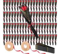 Zeyune 80 Pack Valentine's Single Rose with Sleeves Set, Artificial Red Roses Bulk with Flower Sleeves, Single Stem Flower Wrap for Valentine's Day, Anniversary, Romantic Mother's Gifts (Black)