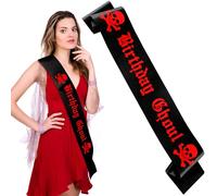 Zeyune Gothic Birthday Ghoul Sash for Girl Women Halloween Goth Spooky Emo Horror Birthday Decorations Halloween Accessories(Red)