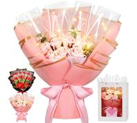 Zeyune Money Bouquet Kit with Gift Box and LED Light String Artificial DIY Rose Flower Bouquet for Women Men Birthday Anniversary Wedding Thanksgiving Christmas Party (Pink)
