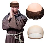 Zeyune Monk Wig for Men Bald Wig Brown Adult Cosplay Costume Short Monk Character Holiday Party Outfit Accessories
