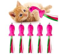 ZeyZoo Cat Toys Pink Fish 5 Pcs Cat Toys with Catnip Soft Plush Stuffed Interactive Wand Accessories for Cats Chew Toys