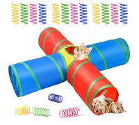 ZeyZoo Cat Tunnel 4-Way Collapsible, with 12PCS Cat Spring Toys, Interactive Cat Toy Kitten Tunnel for Exercise, Play, Anxiety Relief - Large Rainbow Cat Tunnels for Indoor Cats, Kitten, Rabbit