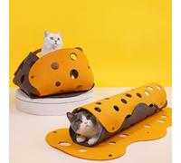 ZEZE Cheese Cat Tunnel for Indoor Cats, Felt Peek Hole Hide Tunnel Toy with Snap Buttons, Foldable Interactive Cat Play Mat for Hide & S nd Indoor Enrichment