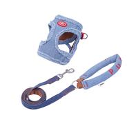 ZEZE Denim Pet Harness & Leash Set, Adjustable Travel Set (Size M, for 4-7.5 kg pets)