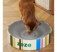 ZEZE Round Cat Scratcher Bed - Durable Corrugated Cardboard Cat Lounge, Scratch & Sleep Bowl Shape Cat Bed, Cozy Curved Design, Minimal Mess, Sturdy Edge Support (Cream Mille-Feuille)