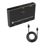 ZEZEFUFU DisplayPort Switch 8K Bidirectional Splitter 3 In 1 Out/1 In 3 Out DP 1.4 Switcher Converter Supports 8K@30Hz, 4K@144Hz