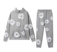 ZEZEZ Fashion Brand Denim Tears Foam Printed Tracksuit Set for Men Women Hoodie Sweatshirt with Hood Fleece Hoodie Set, White and Black 2 pieces, S