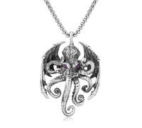 ZEZEZ Men’s Hip Hop Necklace with Cthulhu Octopus Pendant & Egyptian Cat Design - Adjustable 60+5cm Box Chain for Men & Women | Punk Gothic Y2K Jewelry Gift