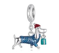 ZEZEZ Womens 925 Sterling Silver Funny Christmas Dachshund Dog Charms Dangle Bead for Pandora, Biagi, Troll and Chamilia European Bracelet Necklaces Original BSC1069