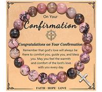 ZEZHOMCHI Natural Stone Cross Bracelet Catholic Religious Gifts for Women Men Christian Bracelet, One Size, Stainless Steel