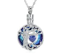 ZEZILE Cirlcle Cremation Jewelry Tree of Life Urn Necklaces for Ashes for Women Men Memorial Human Ashes Pendant