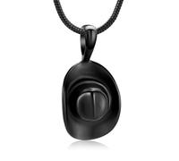 ZEZILE Cowboy Hat Cremation Urn Necklace For Human/Pet Ashes Cowboy Cap Stainless Steel Pendant Keepsake Jewelry Ash Holder For Men