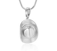 ZEZILE Cowboy Hat Cremation Urn Necklace For Human/Pet Ashes Cowboy Cap Stainless Steel Pendant Keepsake Jewelry Ash Holder For Men