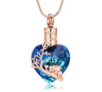 ZEZILE Cremation Jewelry Blue Heart Urn Ashes Necklace for Women Elephant Pendant Ashes Keepsake Holder