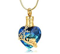 ZEZILE Cremation Jewelry Blue Heart Urn Ashes Necklace for Women Elephant Pendant Ashes Keepsake Holder