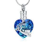 ZEZILE Cremation Jewelry Blue Heart Urn Ashes Necklace for Women Elephant Pendant Ashes Keepsake Holder