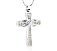 ZEZILE Cremation Jewelry for Ashes Birthstone Cross Urn Pendant Keepsake Stainless Steel Memorial Necklace for Women Men
