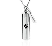 ZEZILE Cremation Jewelry Paw Print Cylinder Urn Necklace for Ashes with Glass Jar Keepsake Urn Memorial Jewelry for Women/Men