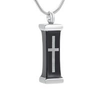 ZEZILE Cross Black Memorial Ashes Keepsake Urn Pendant Necklace Stainless Steel Cremation Funeral Casket Charm