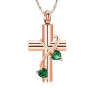 ZEZILE Cross Urn Ashes Necklace for Women Men Memorial Ashes Pendant Birthstone Keepsake Necklace for Pet Ashes Jewelry