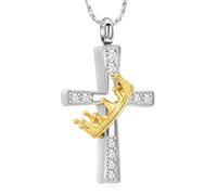 ZEZILE Cross Urn Necklace for Ashes Cremation Jewelry Crown Ashes Pendant for Women Men Keepsake Memorial Jewellery