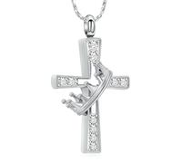 ZEZILE Cross Urn Necklace for Ashes Cremation Jewelry Crown Ashes Pendant for Women Men Keepsake Memorial Jewellery