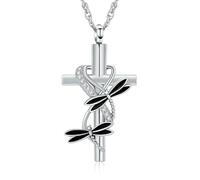 ZEZILE Cross Urn Necklace for Ashes Dragonfly Cremation Jewelry Stainless Steel Keepsake Ash Pendant Memorial Urn Jewelry for Women Men