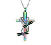 ZEZILE Cross Urn Necklace for Ashes Dragonfly Cremation Jewelry Stainless Steel Keepsake Ash Pendant Memorial Women Men