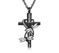 ZEZILE Cross Urn Necklace for Ashes Dragonfly Cremation Jewelry Stainless Steel Keepsake Ash Pendant Memorial Women Men