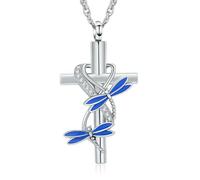 ZEZILE Cross Urn Necklace for Ashes Dragonfly Cremation Jewelry Stainless Steel Keepsake Ash Pendant Memorial Women Men