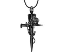 ZEZILE Cross Urn Necklace for Ashes Rose Flower Cremation Jewelry for Women Men Memorial Human Ashes Holder Pendant Keepsake Gift