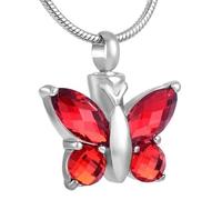 ZEZILE Crystal Butterfly Pendant Necklace Cremation Urn Purple/Blue/Red/Green/Pink Color Memorial Jewelry cremains Keepsake