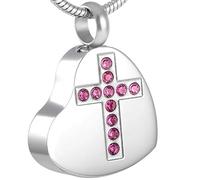 ZEZILE Crystal Cross On My Heart URN Necklace Cremation Ashes Keepsake Locket for Pet
