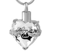 ZEZILE Crystal Heart Cremation Jewelry For Ashes Forever In My Heart Urn Necklace Stainless Steel Keepsake Memorial Ash Holder Pendant