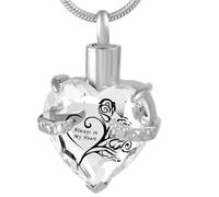 ZEZILE Crystal Heart Cremation Jewelry For Ashes Forever In My Heart Urn Necklace Stainless Steel Keepsake Memorial Ash Holder Pendant