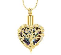 ZEZILE Crystal Heart Urn Necklace for Ashes Tree of Life Cremation Jewelry for Women Men Memorial Pendant Loved Ones Funeral Keepsake