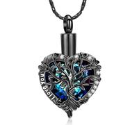 ZEZILE Crystal Heart Urn Necklace for Ashes Tree of Life Cremation Jewelry for Women Men Memorial Pendant Loved Ones Funeral Keepsake
