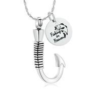 ZEZILE Fishhook Urn Necklace for Ashes Fishing Memorial Pendant Cremation Jewelry Loved Ones Ash Holder Keepsake Gift for Men Women