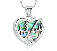 ZEZILE Guitar Heart Urn Necklace for Ashes Stainless Steel Pendant Cremation Jewelry for Women Men Memorial Loved Ones Keepsake