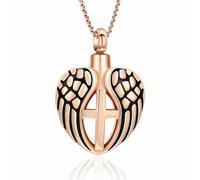 ZEZILE Heart Angel Wing Urn Necklace for Ashes Cross Cremation Jewelry Stainless Steel Keepsake Memorial Ashes Pendant for Women Men