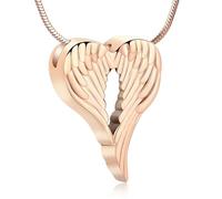 ZEZILE Heart Cremation Jewelry Angel Wings Urn Necklace for Ashes Stainless Steel Ashes Pendant for Women Men Keepsake Memorial Jewelry