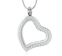 ZEZILE Heart Urn Necklace for Ashes Glass Cremation Jewelry Stainless Steel Ash Pendant Crystal Keepsake Memorial Jewelry for Women Men