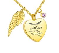 ZEZILE Heart Urn Necklace for Ashes with 12 Birthstones Cremation Jewelry for Ashes -Your Wings Were Ready My Heart Was Not
