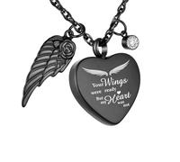 ZEZILE Heart Urn Necklace for Ashes with 12 Birthstones Cremation Jewelry for Ashes -Your Wings Were Ready My Heart